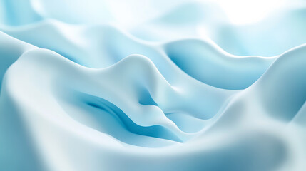 Fototapeta premium Soft light blue silk fabric flowing gently in waves, creating a serene and elegant texture under warm lighting
