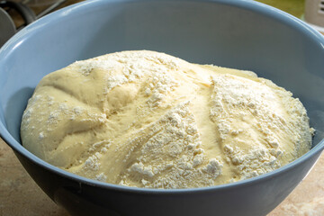 Raw yeast dough. Bread baking. Food concept