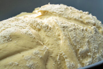 Raw yeast dough. Bread baking. Food concept