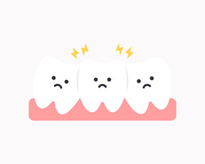 Sick crowded teeth character icon. Healthcare, dental, medicine, treatment, hygiene, oral care concepts. Flat cartoon vector design isolated illustration.