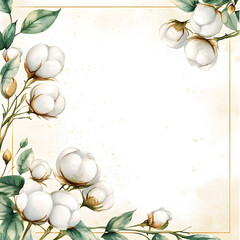Cotton Flowers Watercolor Border Frame Wedding Invitation Card, illustration, vintage