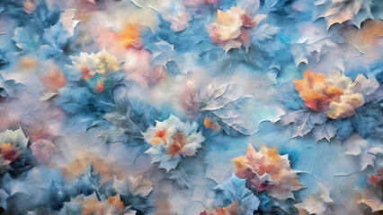 Abstract blue and peach floral background with soft textures