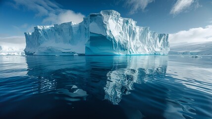 Floating iceberg in Antarctica highlights climate change impact and rising sea levels as environmental conservation becomes urgent