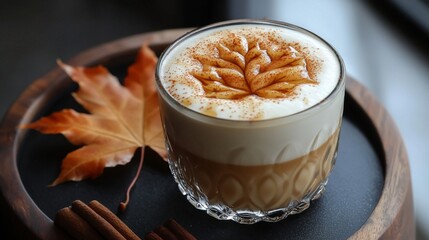 Autumnthemed cold brew with cinnamon foam and maple leaf cookie
