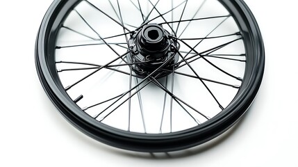Fototapeta premium A close-up of a black bicycle wheel showcasing spokes and a hub.