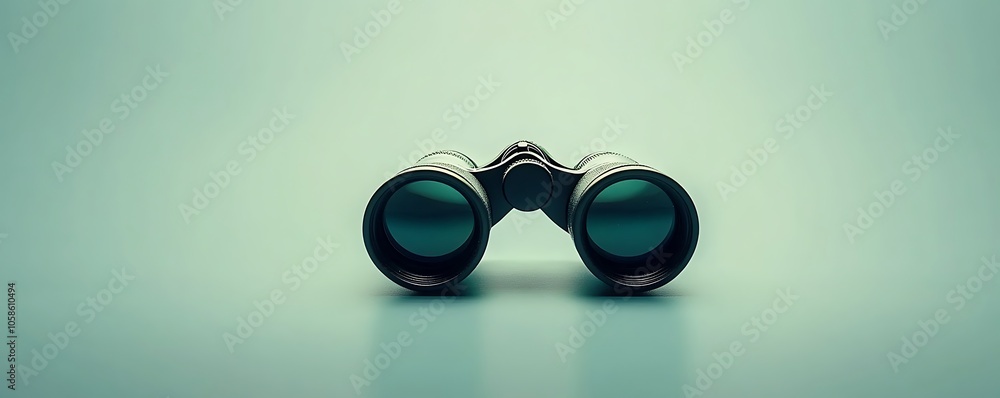 Poster a pair of binoculars resting on a smooth surface, symbolizing exploration and observation.