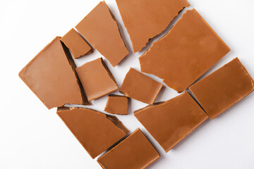 piece of chocolate isolated on white background with clipping path. . Top view. Flat lay. High...