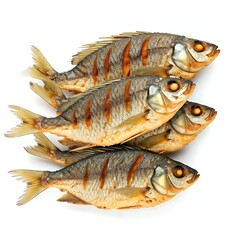 Fried fishes isolated on white background