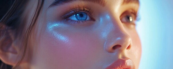 Fototapeta premium Close-up woman using skin care serum cream in daily routine, Generative AI
