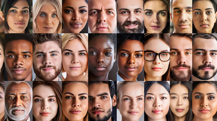 Obraz premium A multi-ethnic group of women of different ages poses against a brown background, looking at the camera.