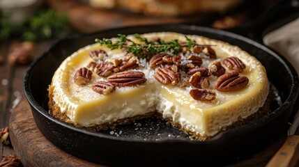 Brie wheel with maplesalt pecan topping cast iron presentation