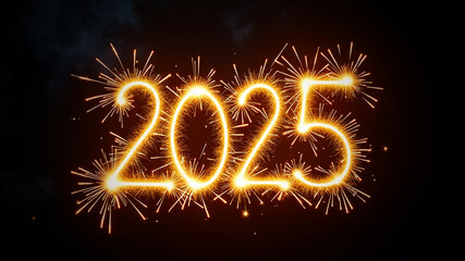 2025 written with a sparkler. Happy New Year 2025