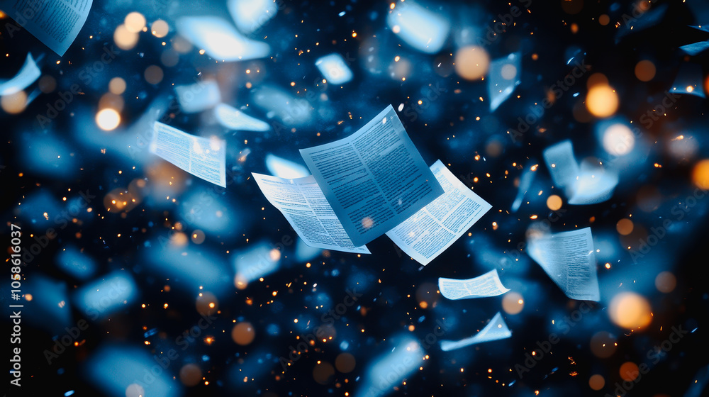 Poster futuristic floating documents in high tech network