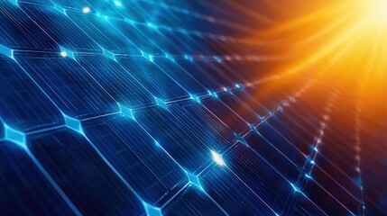 Fototapeta premium Abstract Solar Panel Grid with Dynamic Light Effects