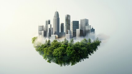 Fototapeta premium Urban Jungle: Cityscape Above Lush Green Forest