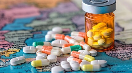 Pills on a World Map - Global Health and Medicine