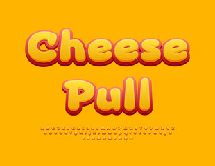 Obraz premium Vector tasty label Cheese Pull. Creative Yellow and Red Font. Bright Alphabet Letters and Numbers set.