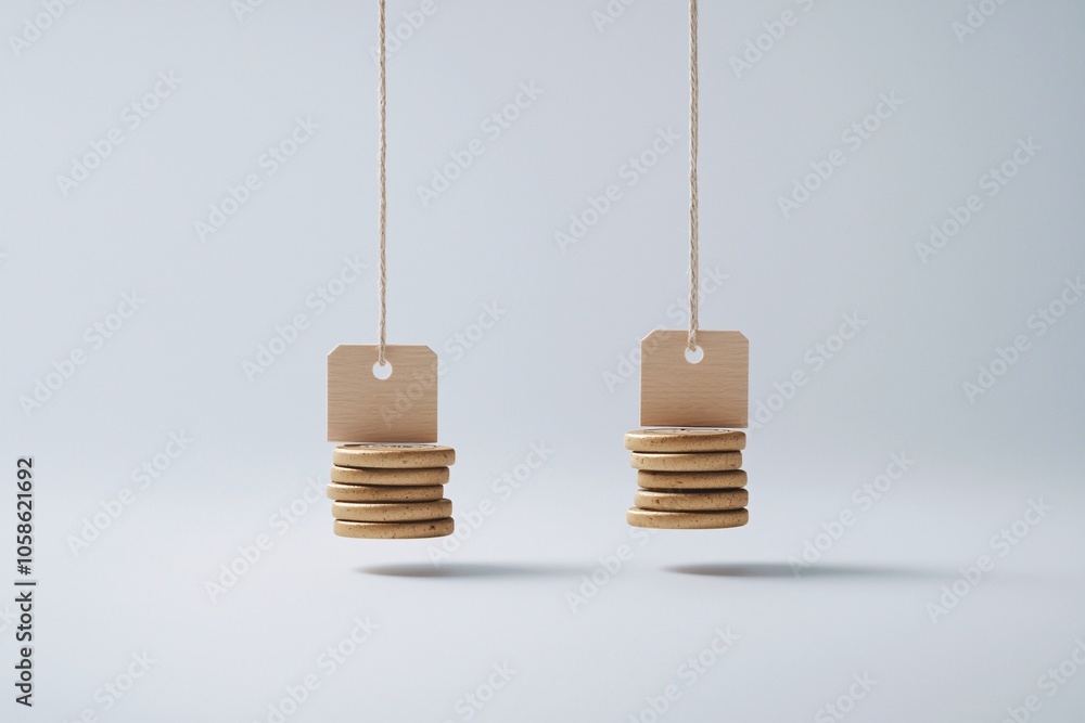 Poster a person evaluates two items with different price tags, showing the balance between perceived value 