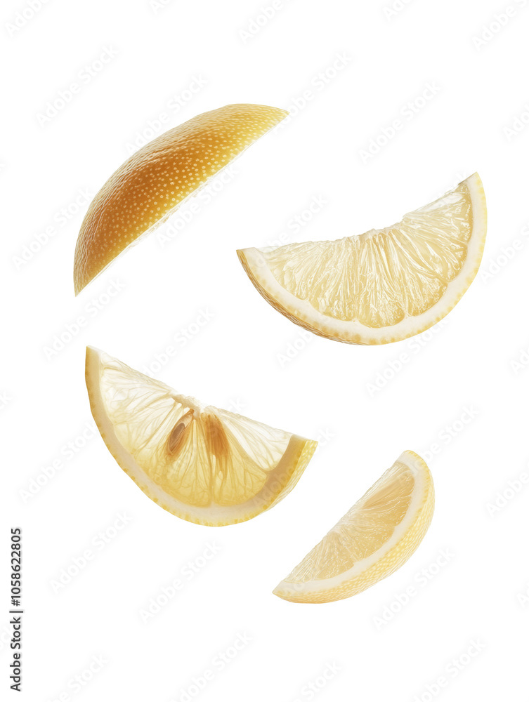 Poster floating slices of lemon isolated png