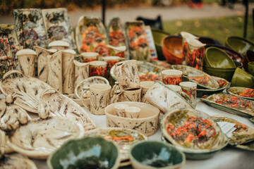 Handmade Ceramic Plates, Bowls, and Mugs with Nature Patterns
