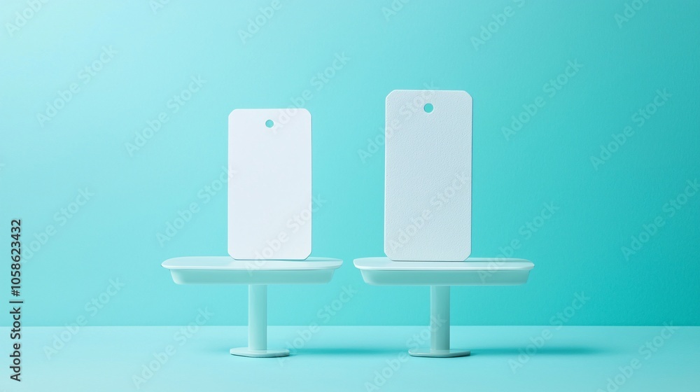 Poster a minimalist view of a price tag and value icon on opposite sides of a balance scale, showing cost v