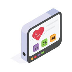 Digital heart monitor displaying heart rate and health stats