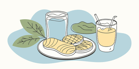 Beverage Pairings A section showcasing refreshing drinks with a labgrown meat dish paired alongside artisan beverages like organic juices.