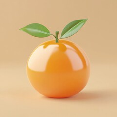 Vibrant Orange Fruit with Green Leaves Against Neutral Background