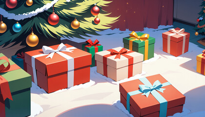 Christmas Gifts Under the Tree on Festive Night