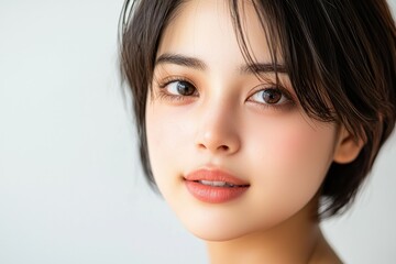 Obraz premium Young Woman with Short Hair and Clear Skin