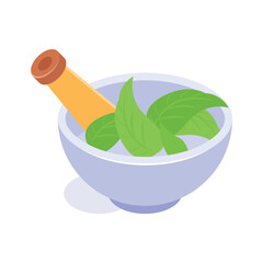 Mortar and pestle with leaves, representing natural and herbal medicine