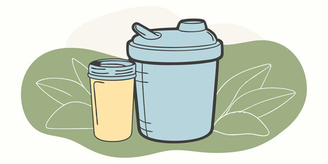 Insect Protein Powder A scoop of insect protein powder beside a shaker bottle suggesting an alternative protein supplement option for fitness enthusiasts.