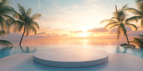 Infinity Pool with Ocean Sunset View on Transparent Background