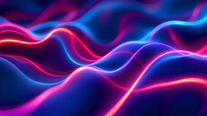 Abstract Neon Glow Wave Background with Blue and Red Light