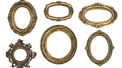 Antique Gold Oval Frames Collection Isolated on White Background Generative AI