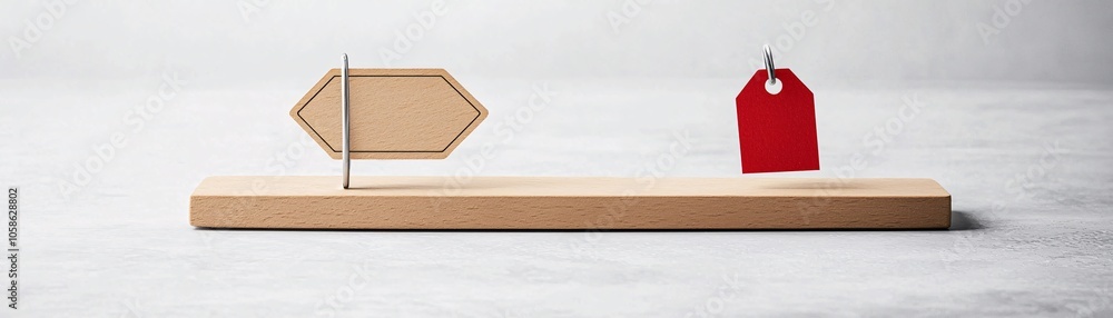 Poster a simple scale with a value symbol on one side and a price tag on the other, visualizing cost versus