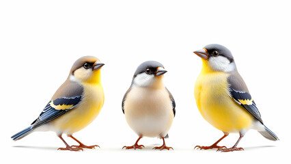 Three Birds Standing on a White Background