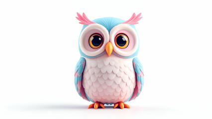 Obraz premium Adorable Cartoon Owl with Pink Feathers and Blue Body