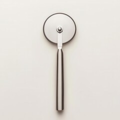 a pizza cutter wheel, kitchen utensil, realistic, stainless steel, isolated on white background