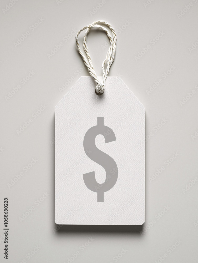 Poster a minimalist scene of a price tag and value symbol, showing cost perception in shopping decisions. n