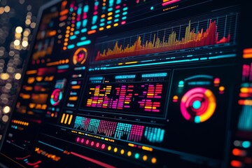 Obraz premium Close-up of a digital dashboard displaying ai analytics for monitoring the performance of electronic devices in real-time