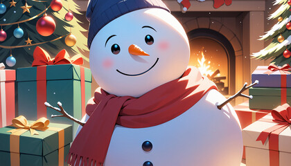 Snowman, Gifts, and Christmas Tree