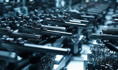 Obraz premium Futuristic guns on an assembly line.