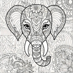 Fototapeta premium Elephant Mandala Coloring Page with Zentangle and Doodle Design