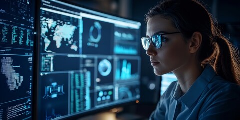 Close-up of a security professional using ai tools to analyze data breaches and recommend preventive measures