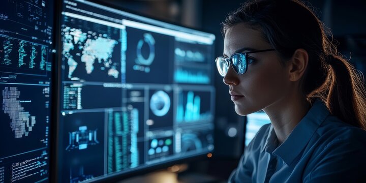 Close-up of a security professional using ai tools to analyze data breaches and recommend preventive measures