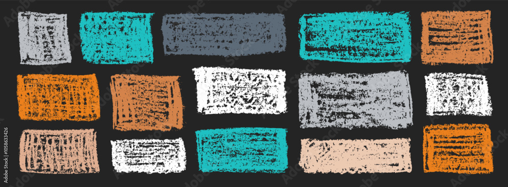 Poster chalk grunge rectangles set. chalkboard sketches. grunge rectangular shapes collection. colorful cha