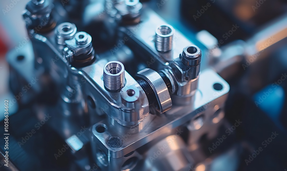 Poster close-up of a precision-engineered mechanical component, likely for an engine or machinery.