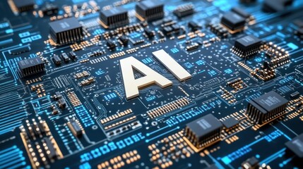 Obraz premium The letters AI are on a circuit board, representing artificial intelligence.