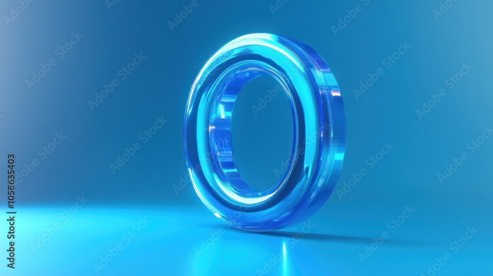 Canvas Prints a 3d rendering of a glass ring with a blue gradient, reflecting on a blue surface.